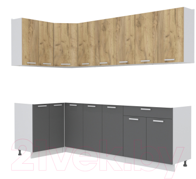 Кухонный гарнитур Интерлиния Мила Лайт 1.2x2.6 без столешницы (дуб золотой/антрацит) - фото