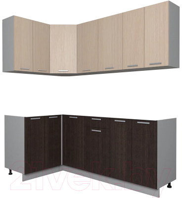 Кухонный гарнитур Интерлиния Мила Лайт 1.2x2.0 без столешницы (дуб молочный/дуб венге) - фото