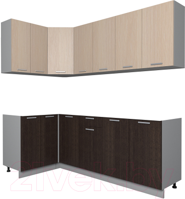 Кухонный гарнитур Интерлиния Лайт 1.2x2.2 без столешницы (дуб молочный/дуб венге) - фото