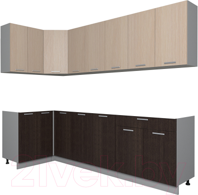 Кухонный гарнитур Интерлиния Мила Лайт 1.2x2.6 без столешницы (дуб молочный/дуб венге) - фото