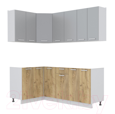 Кухонный гарнитур Интерлиния Мила Лайт 1.2x2.0 без столешницы (серебристый/дуб золото) - фото