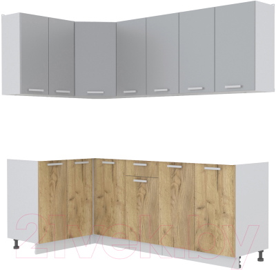 Кухонный гарнитур Интерлиния Мила Лайт 1.2x2.2 без столешницы (серебристый/дуб золотой) - фото