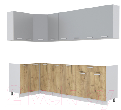 Кухонный гарнитур Интерлиния Мила Лайт 1.2x2.6 без столешницы (серебристый/дуб золото) - фото