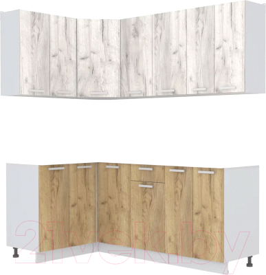 Кухонный гарнитур Интерлиния Мила Лайт 1.2x2.0 без столешницы (дуб белый/дуб золотой) - фото