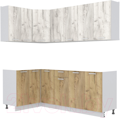 Кухонный гарнитур Интерлиния Мила Лайт 1.2x2.2 без столешницы (дуб белый/дуб золотой) - фото