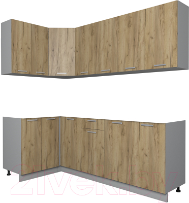 Кухонный гарнитур Интерлиния Мила Лайт 1.2x2.2 без столешницы (дуб золотой/дуб золотой) - фото