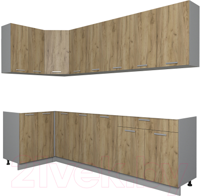 Кухонный гарнитур Интерлиния Мила Лайт 1.2x2.6 без столешницы (дуб золотой/дуб золотой) - фото