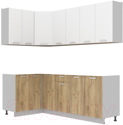 Кухонный гарнитур Интерлиния Мила Лайт 1.2x2.2 без столешницы (белый платинум/дуб золотой) - фото