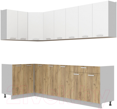 Кухонный гарнитур Интерлиния Мила Лайт 1.2x2.6 без столешницы (белый платинум/дуб золотой) - фото