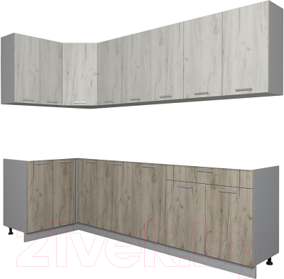 Кухонный гарнитур Интерлиния Мила Лайт 1.2x2.6 без столешницы (дуб белый/дуб серый) - фото