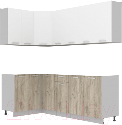 Кухонный гарнитур Интерлиния Мила Лайт 1.2x2.2 без столешницы (белый платинум/дуб серый) - фото