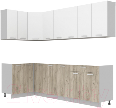 Кухонный гарнитур Интерлиния Мила Лайт 1.2x2.6 без столешницы (белый платинум/дуб серый) - фото