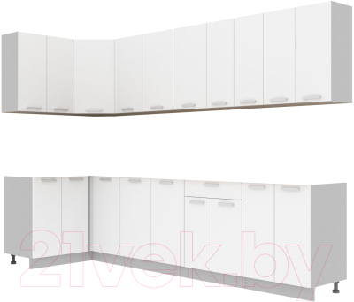 Кухонный гарнитур Интерлиния Мила Лайт 1.2x3.0 без столешницы (белый платинум) - фото