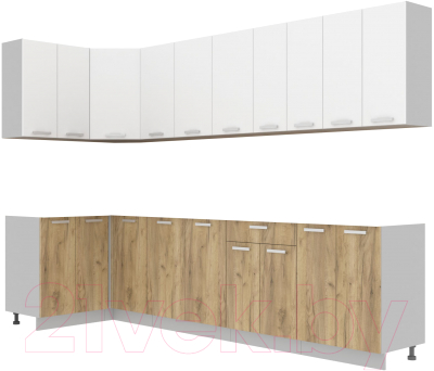 Кухонный гарнитур Интерлиния Мила Лайт 1.2x3.0 без столешницы (белый платинум/дуб золотой) - фото
