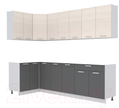 Кухонный гарнитур Интерлиния Мила Лайт 1.2x2.6 без столешницы (вудлайн кремовый/антрацит) - фото