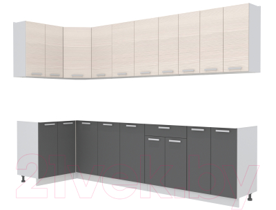 Кухонный гарнитур Интерлиния Мила Лайт 1.2x3.0 без столешницы (вудлайн кремовый/антрацит) - фото