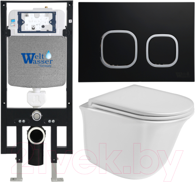Унитаз подвесной с инсталляцией WeltWasser Amberg 497 + Telbach 004 GL-WT + Amberg RD-BL - фото