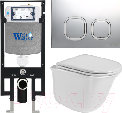Унитаз подвесной с инсталляцией WeltWasser Amberg 497 + Telbach 004 GL-WT + Amberg RD-CR - фото