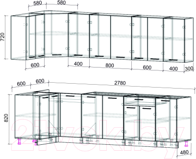 Кухонный гарнитур Интерлиния Мила Лайт 1.2x2.8 без столешницы