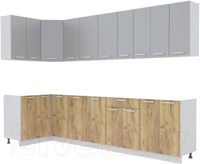Кухонный гарнитур Интерлиния Мила Лайт 1.2x3.0 без столешницы (серебристый/дуб золотой) - фото