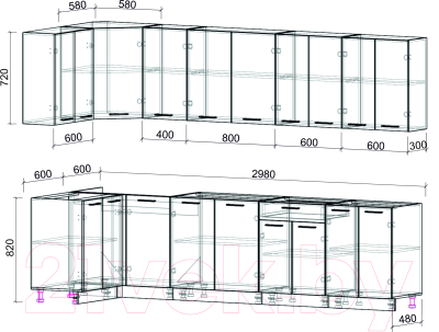 Кухонный гарнитур Интерлиния Мила Лайт 1.2x3.0 без столешницы (серебристый/дуб золотой)