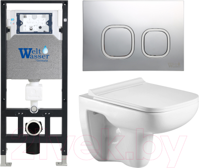 Унитаз подвесной с инсталляцией WeltWasser Amberg 506+Kehlbach 004 GL-WT+Amberg RD-MT CR - фото