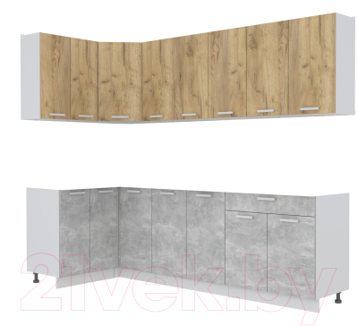 Кухонный гарнитур Интерлиния Мила Лайт 1.2x2.6 без столешницы (дуб золотой/бетон) - фото