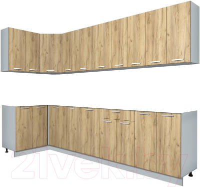 Кухонный гарнитур Интерлиния Мила Лайт 1.2x3.0 без столешницы (дуб золотой) - фото