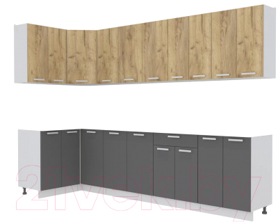 Кухонный гарнитур Интерлиния Мила Лайт 1.2x3.0 без столешницы (дуб золотой/антрацит) - фото