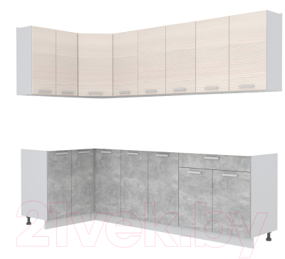 Кухонный гарнитур Интерлиния Мила Лайт 1.2x2.6 без столешницы (вудлайн кремовый/бетон) - фото