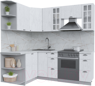 Кухонный гарнитур Интерлиния Берес 1.5x2.1 левая (дуб полярный/серый каспий) - фото