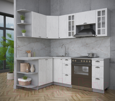 Кухонный гарнитур Интерлиния Берес 1.5x2.1 левая (дуб полярный/серый каспий)