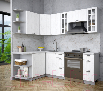 Кухонный гарнитур Интерлиния Берес 1.5x2.2 левая (дуб полярный/серый каспий)