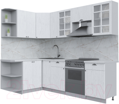 Кухонный гарнитур Интерлиния Берес 1.5x2.5 левая (дуб полярный/серый каспий) - фото