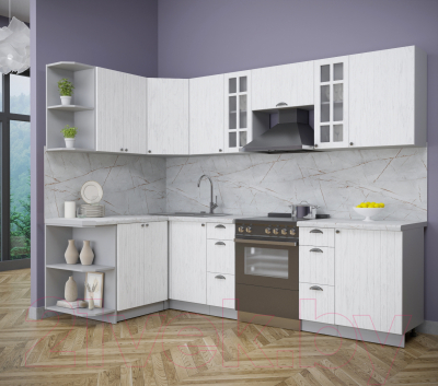 Кухонный гарнитур Интерлиния Берес 1.5x2.7 левая (дуб полярный/серый каспий)