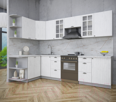 Кухонный гарнитур Интерлиния Берес 1.5x2.9 левая (дуб полярный/серый каспий)