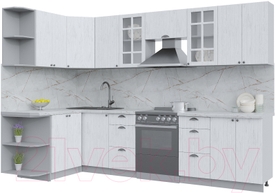 Кухонный гарнитур Интерлиния Берес 1.5x3.0 левая (дуб полярный/серый каспий) - фото