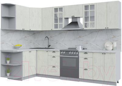Кухонный гарнитур Интерлиния Берес 1.5x3.0 левая (дуб снежный/серый каспий) - фото
