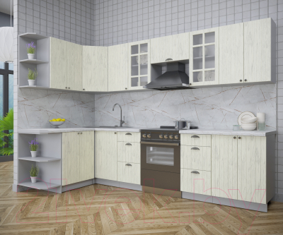 Кухонный гарнитур Интерлиния Берес 1.5x3.0 левая (дуб снежный/серый каспий)