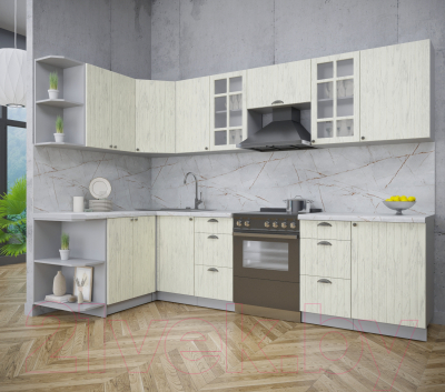 Кухонный гарнитур Интерлиния Берес 1.5x2.9 левая (дуб снежный/серый каспий)