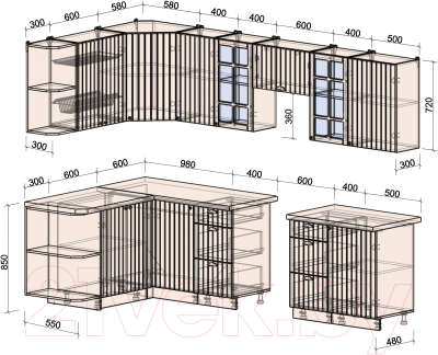 Кухонный гарнитур Интерлиния Берес 1.5x2.9 левая (дуб снежный/серый каспий)