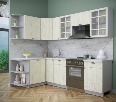 Кухонный гарнитур Интерлиния Берес 1.5x2.5 левая (дуб снежный/серый каспий)