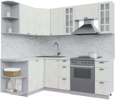 Кухонный гарнитур Интерлиния Берес 1.5x2.2 левая (дуб снежный/серый каспий) - фото