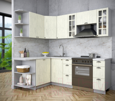 Кухонный гарнитур Интерлиния Берес 1.5x2.2 левая (дуб снежный/серый каспий)