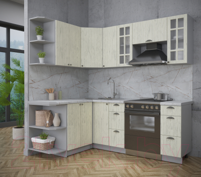 Кухонный гарнитур Интерлиния Берес 1.5x2.1 левая (дуб снежный/серый каспий)