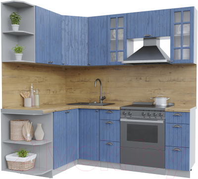 Кухонный гарнитур Интерлиния Берес 1.5x2.1 левая (дуб лазурный/дуб бунратти) - фото