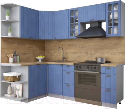 Кухонный гарнитур Интерлиния Берес 1.5x2.2 левая (дуб лазурный/дуб бунратти) - фото
