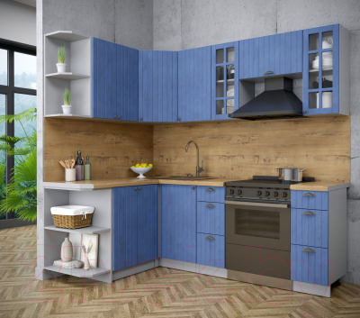 Кухонный гарнитур Интерлиния Берес 1.5x2.2 левая (дуб лазурный/дуб бунратти)