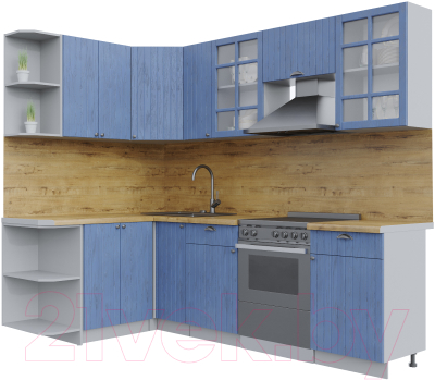 Кухонный гарнитур Интерлиния Берес 1.5x2.5 левая (дуб лазурный/дуб бунратти) - фото