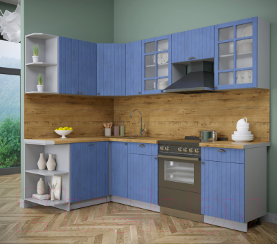 Кухонный гарнитур Интерлиния Берес 1.5x2.5 левая (дуб лазурный/дуб бунратти)